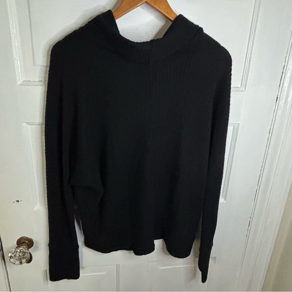 Korye Black Waffle Knit Cowl Neck Sweater